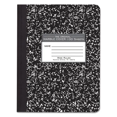 Roaring Spring® Marble Cover Composition Book, Wide/Legal Rule, Black Marble Cover, 100 Sheets, 9.75" x 7.5"