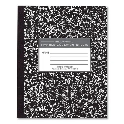 Roaring Spring® Marble Cover Composition Book, Wide/Legal Rule, Black Marble Cover, 36 Sheets, 8.5" x 7"