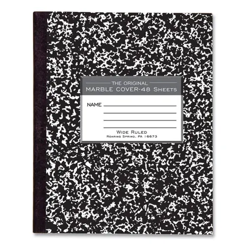 Roaring Spring® Marble Cover Composition Book, Wide/Legal Rule, Black Marble, 8.5" x 7", 48 Sheets