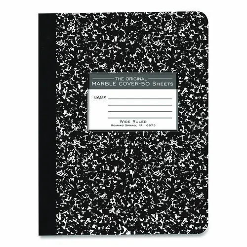 Roaring Spring® Marble Cover Composition Book, Wide/Legal Rule, Black Marble, 9.75" x 7.5", 50 Sheets