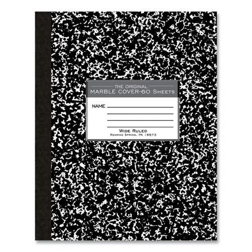 Roaring Spring® Marble Cover Composition Book, Wide/Legal Rule, Black Marble Cover, 10" x 8", 60 Sheets