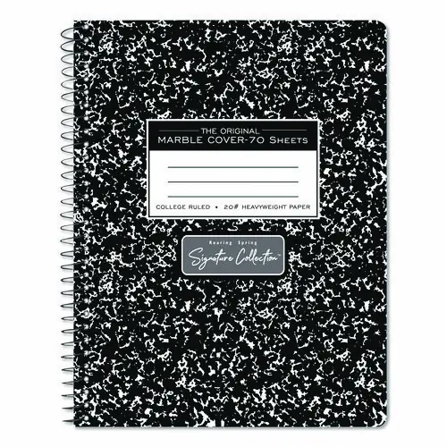 Roaring Spring® Signature Collection Spiralbound Composition Book, Medium/College Rule, Black Marble Cover, 70 Sheets, 9.75" x 7"