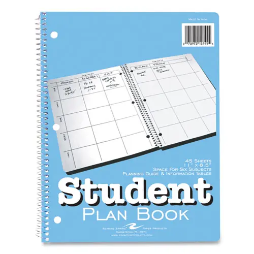 Roaring Spring® Student Plan Book, Homework/Assignment-Tracking, 40 Weeks, Six-Subject Day, Blue/White Cover, 11" x 8.5", 100 Sheets