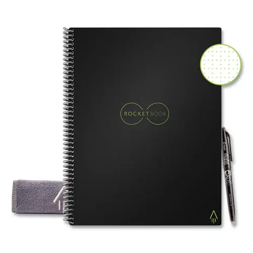 Rocketbook Core Smart Notebook, Dotted Rule, Black Cover, 11" x 8.5", 16 Sheets