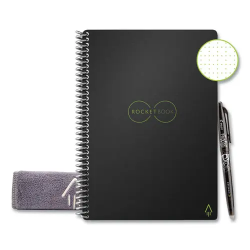 Rocketbook Core Smart Notebook, Dotted Rule, Black Cover, 18 Sheets, 8.8" x 6"