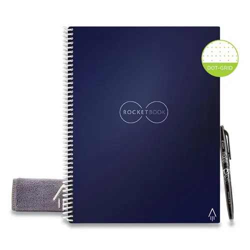 Rocketbook Core Smart Notebook, Dotted Rule, Midnight Blue Cover, 11" x 8.5", 16 Sheets