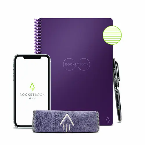 Rocketbook Core Smart Notebook, Medium/College Rule, Plum Cover, 36 Sheets, 8.8" x 6"