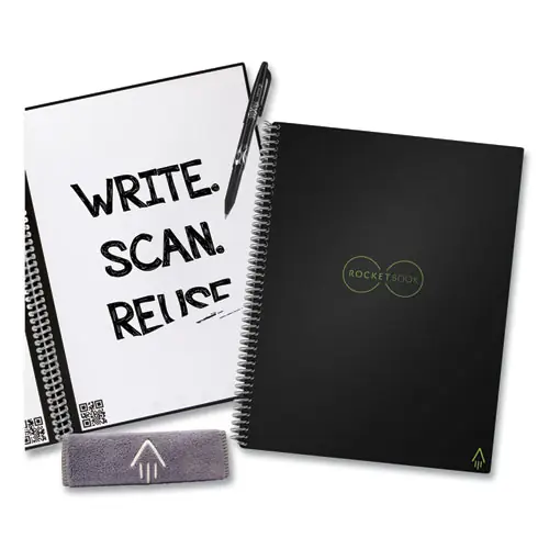 Rocketbook Core Smart Notebook, Black Cover, 16 Sheets, 11 x 8.5, Wide/Legal Rule