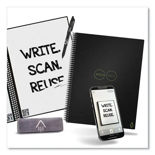 Rocketbook Core Smart Notebook, Wide/Legal Rule, Black Cover, 18 Sheets, 8.8" x 6"