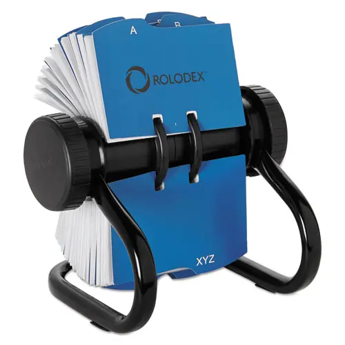 Rolodex™ Open Rotary Business Card File, 24 A-Z Guides, Holds 400 Cards, Black Metal