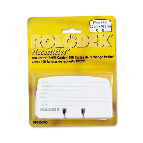 Rolodex™ Petite Refill Cards, 2.25 x 4, White, 100 Cards/Pack