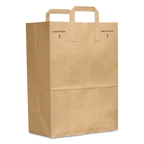 Ross & Wallace Paper Products Grocery Paper Bags, #1/6 BBL Size, Natural Kraft Flat Handles, 12" x 7" x 16.25", Natural, 300/Bundle