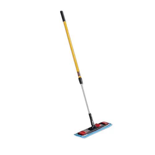 Rubbermaid® Commercial Adaptable Flat Mop Kit with Blue Microfiber Head and Adjustable Yellow Aluminum Handle