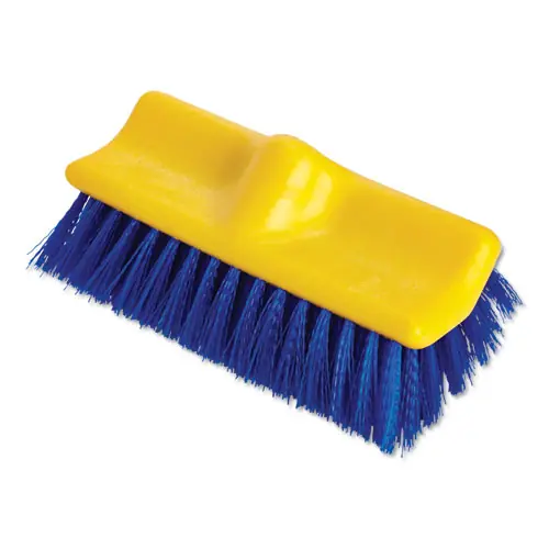 Rubbermaid® Commercial Bi-Level Deck Scrub Brush, Blue Polypropylene Bristles, 10"