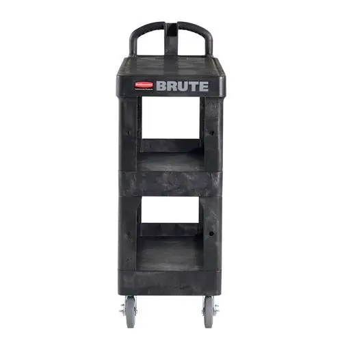 Rubbermaid® Commercial BRUTE 3-Shelf Heavy-Duty Ergo Flat Utility Cart, Black, 600 lb Capacity