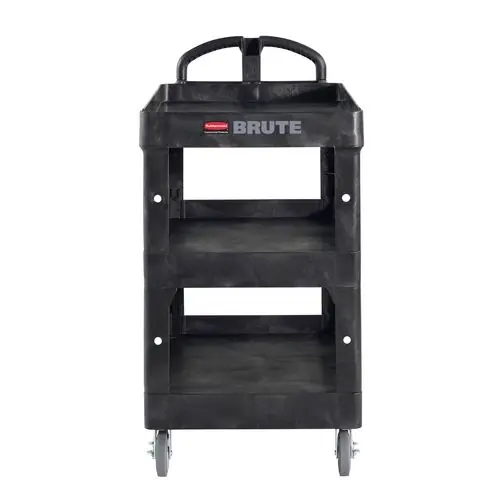 Rubbermaid® Commercial BRUTE 3-Shelf Heavy-Duty Ergo Lipped Utility Cart, Black, 600 lb Capacity