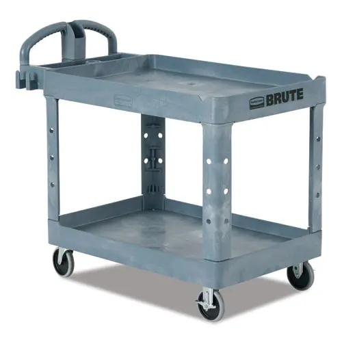 Rubbermaid® Commercial BRUTE Heavy-Duty Ergo Handle Utility Cart, Gray, 2 Shelves, 750 lb Capacity