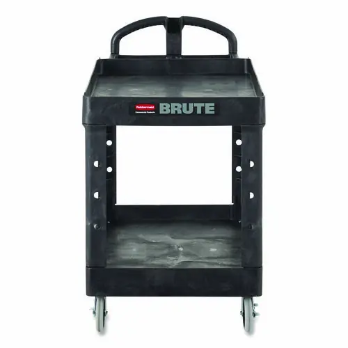 Rubbermaid® Commercial BRUTE Heavy-Duty Utility Cart with Lipped Shelves, Plastic, Black, 2 Shelves, 750 lb Capacity