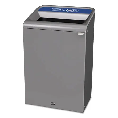Rubbermaid® Commercial Configure Indoor Recycling Waste Receptacle, Mixed Recycling, 33 gal, Metal, Gray