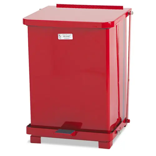Rubbermaid® Commercial Defenders Heavy-Duty Steel Step Can, Red, 4 gal