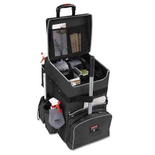 Rubbermaid® Commercial Executive Quick Clean Janitorial Cart, Dark Gray, 16 Compartments