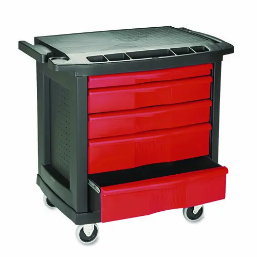 Rubbermaid® Commercial Five-Drawer Mobile Workcenter, Black Plastic Top