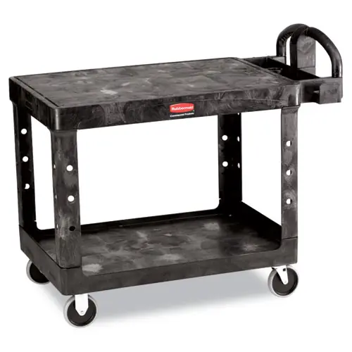 Rubbermaid® Commercial Flat Shelf Utility Cart, 2 Shelves, 500 lb Capacity, Black, 25.25" x 44" x 38.13"