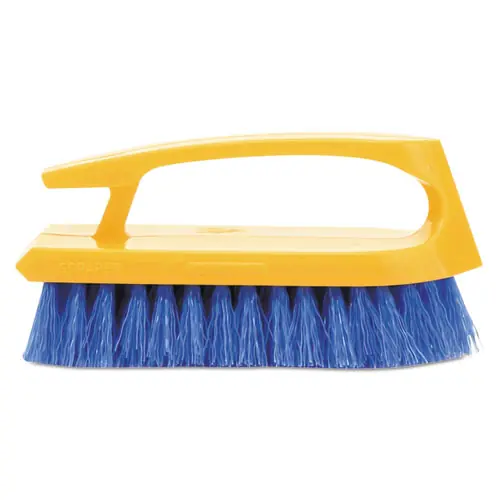 Rubbermaid® Commercial Iron-Shaped Handle Scrub Brush, Blue Polypropylene Bristles, Yellow Plastic Handle