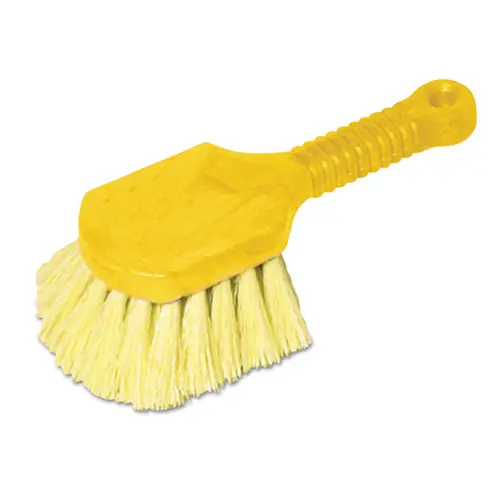 Rubbermaid® Commercial Long Handle Scrub Brush with Yellow Synthetic Bristles and Gray Plastic Handle, 8"