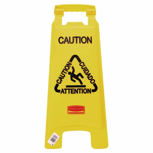 Rubbermaid® Commercial Multilingual "Caution" Floor Sign, Bright Yellow