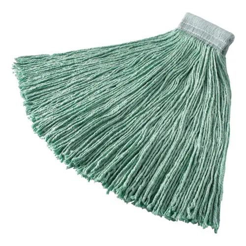 Rubbermaid® Commercial Non-Launderable Cotton/Synthetic Cut-End Wet Mop Head, 24 oz, Green with 5" White Headband