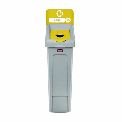 Rubbermaid® Commercial Slim Jim Recycling Station Kit, 1-Stream Bottles and Cans, 23 gal, Plastic, Yellow/Gray