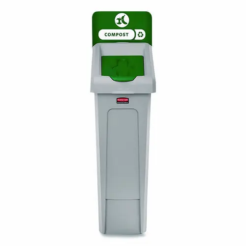 Rubbermaid® Commercial Slim Jim Recycling Station Kit, 1-Stream Compost, 23 gal, Plastic, Green/Gray
