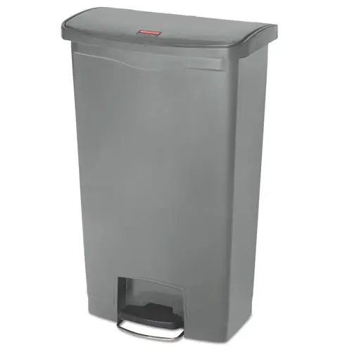 Rubbermaid® Commercial Slim Jim Streamline Resin Step-On Container, Front Step Style, 18 gal, Polyethylene, Gray