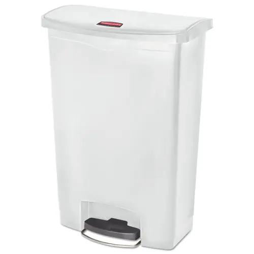 Rubbermaid® Commercial Slim Jim Streamline Resin Step-On Container, Front Step Style, 24 gal, Polyethylene, White