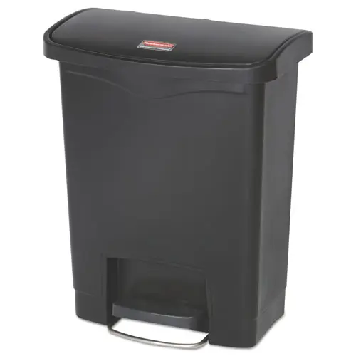Rubbermaid® Commercial Slim Jim Streamline Resin Step-On Container, 8 gal, Black