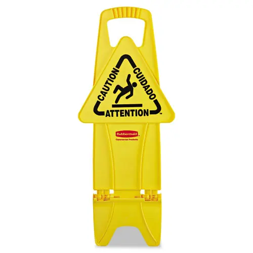 Rubbermaid® Commercial Stable Multi-Lingual Safety Sign, Yellow