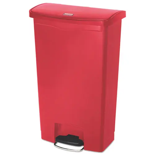 Rubbermaid® Commercial Streamline Resin Step-On Container, 18 gal, Red, Front Step Style
