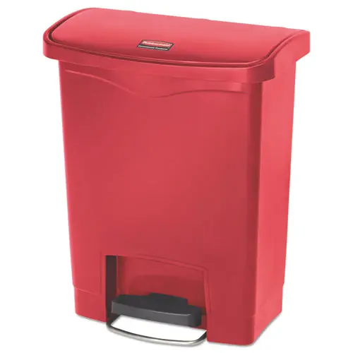 Rubbermaid® Commercial Streamline Resin Step-On Container, Front Step Style, 8 gal, Polyethylene, Red