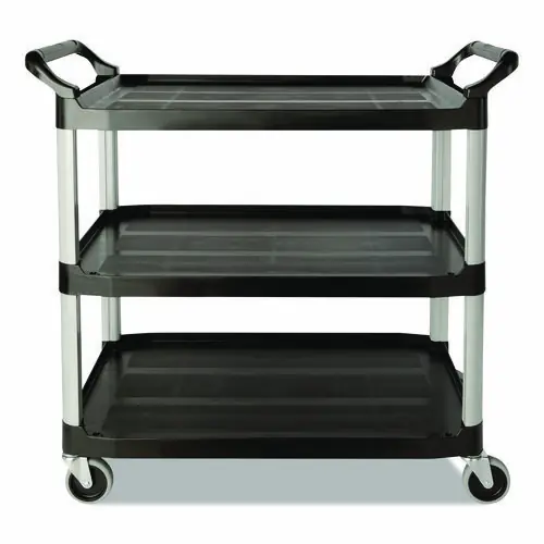Rubbermaid® Commercial Three-Shelf Service Cart, 200 lb Capacity, Black