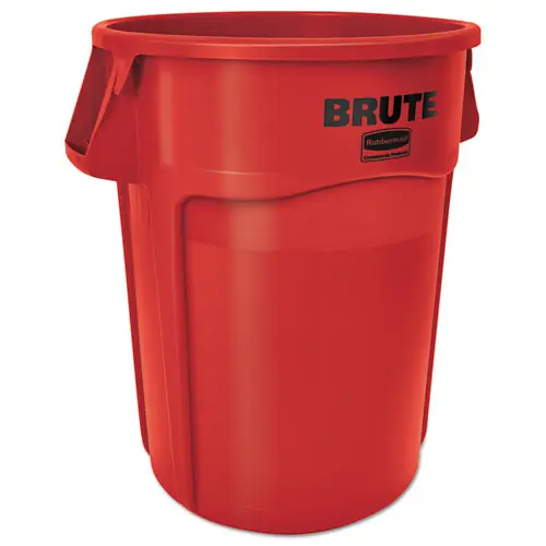 Rubbermaid® Commercial Vented Round Brute Container, 44 gal, Plastic, Red