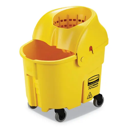Rubbermaid® Commercial WaveBrake Institution Bucket and Wringer Combos, Down-Press, 35 qt, Plastic, Yellow