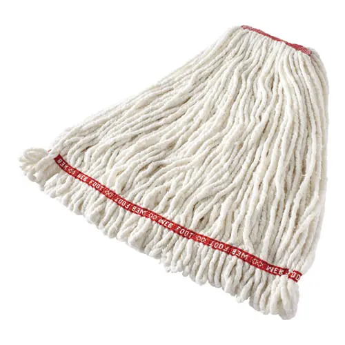 Rubbermaid® Commercial Web Foot Shrinkless Looped-End Wet Mop Head, Cotton/Synthetic, Large, White, 1" White Headband