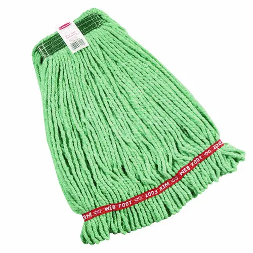 Rubbermaid® Commercial Web Foot Wet Mop Heads, Shrinkless, Cotton/Synthetic, Green, Medium