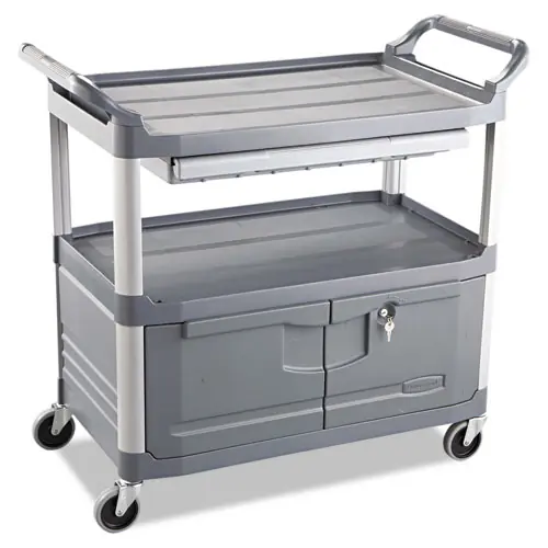 Rubbermaid® Commercial Xtra Instrument Cart with Locking Storage Area, 3 Shelves, 300 lb Capacity, Gray