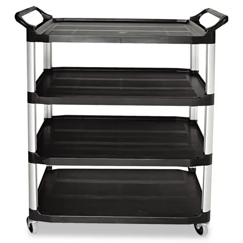 Rubbermaid® Commercial Xtra Utility Cart with Open Sides, 4 Shelves, 400 lb Capacity, Black