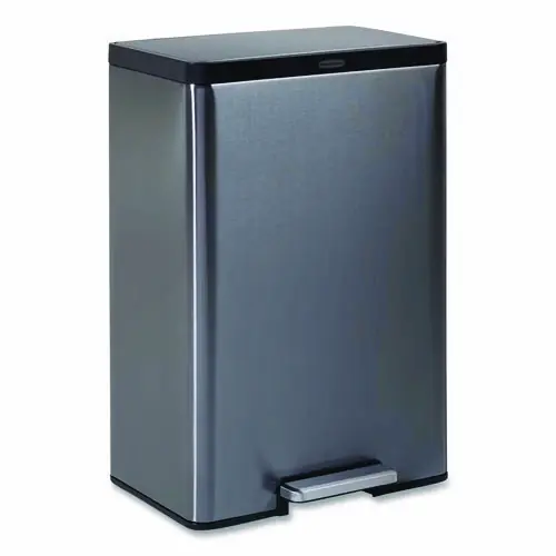 Rubbermaid® Elite Step-On Trash Can, 12 gal, Metal, Charcoal Stainless Steel/Black