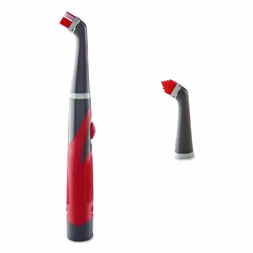 Rubbermaid® Reveal Power Scrubber, Red/White Nylon Bristles, Red Plastic Handle