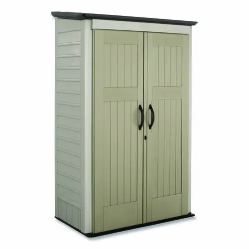 Rubbermaid® Vertical Storage Shed, Sandstone/Faint Maple, 53 cu ft