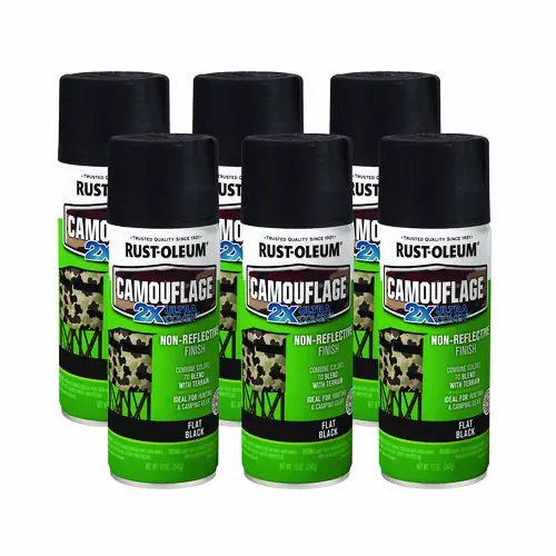 Rust-Oleum® Camouflage Spray Paint, Flat Black, 12 oz Aerosol Can, 6/Carton